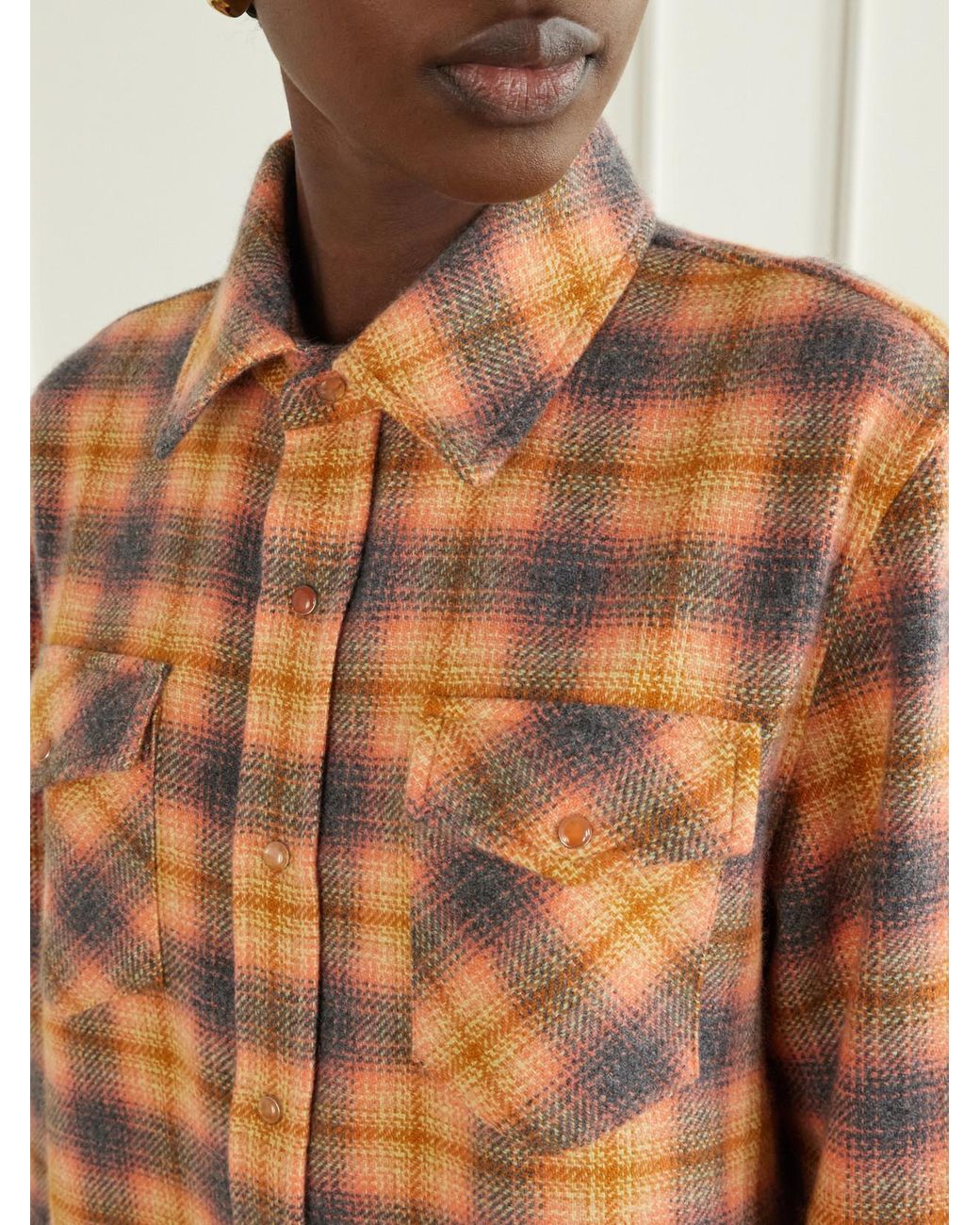 God's True Cashmere Orange Checked Cashmere Shirt