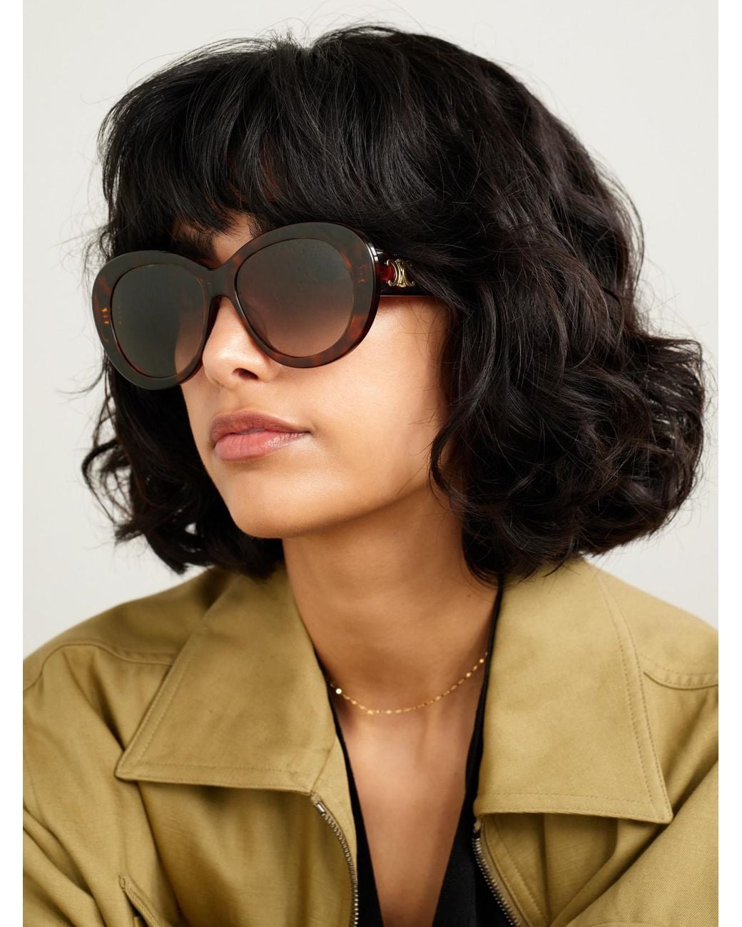 Céline Brown Triomphe Round-Frame Tortoiseshell Acetate Sunglasses