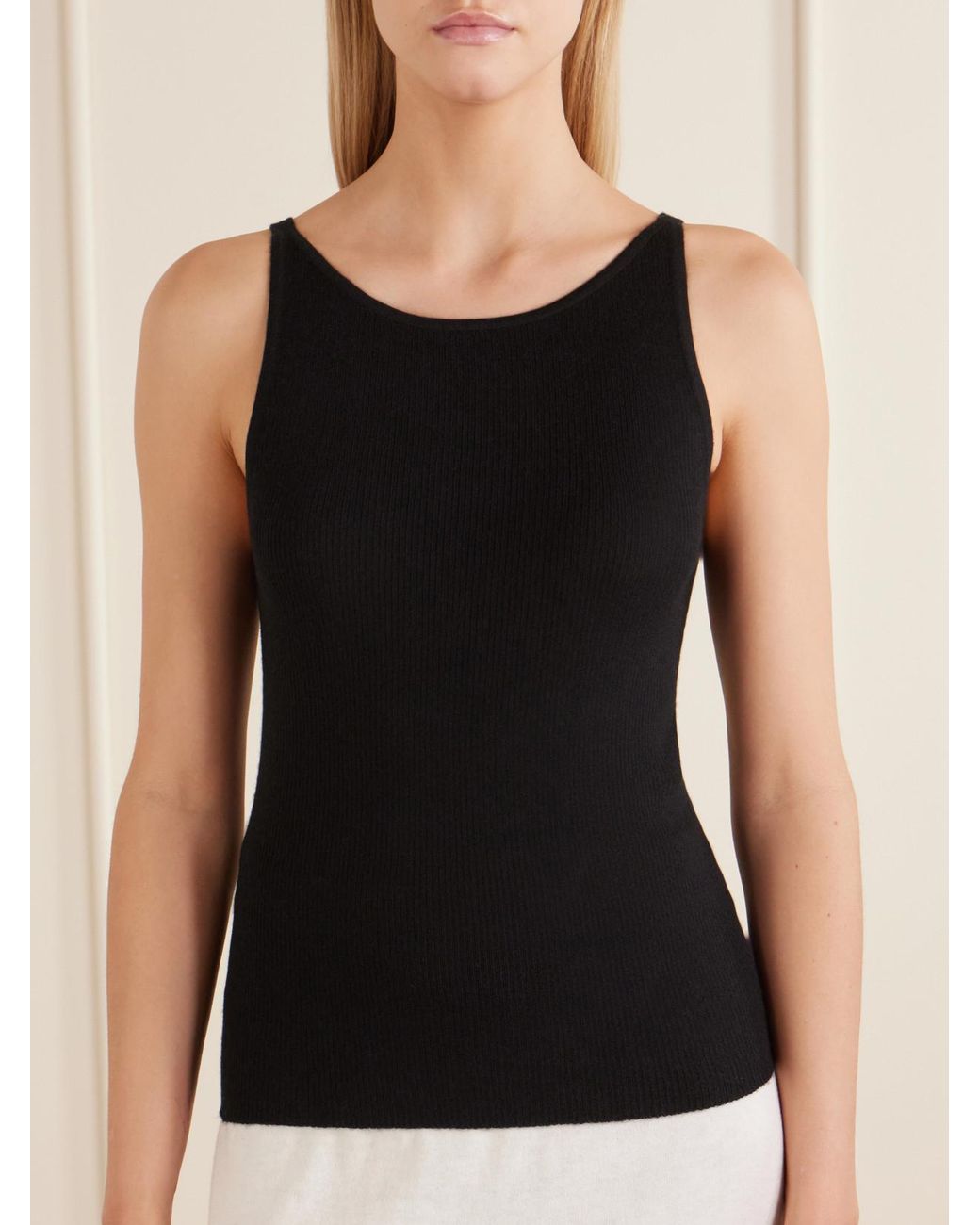 Lisa Yang Black Lynette Ribbed-Knit Cashmere Tank
