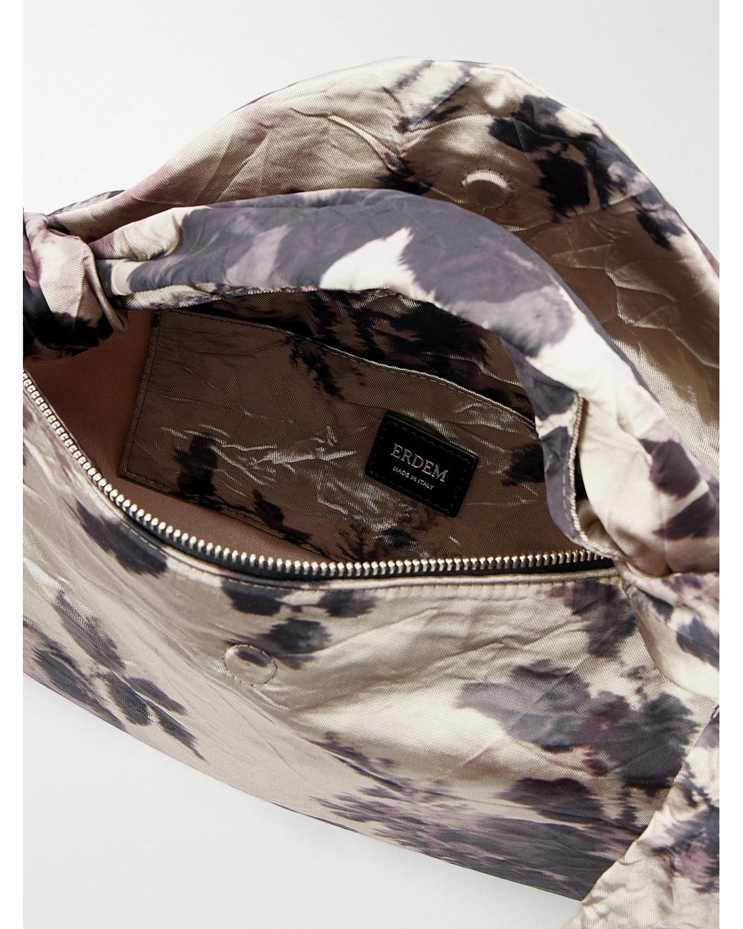 Erdem Gray East West Bloom Floral-Print Textured Satin Top-Handle Bag