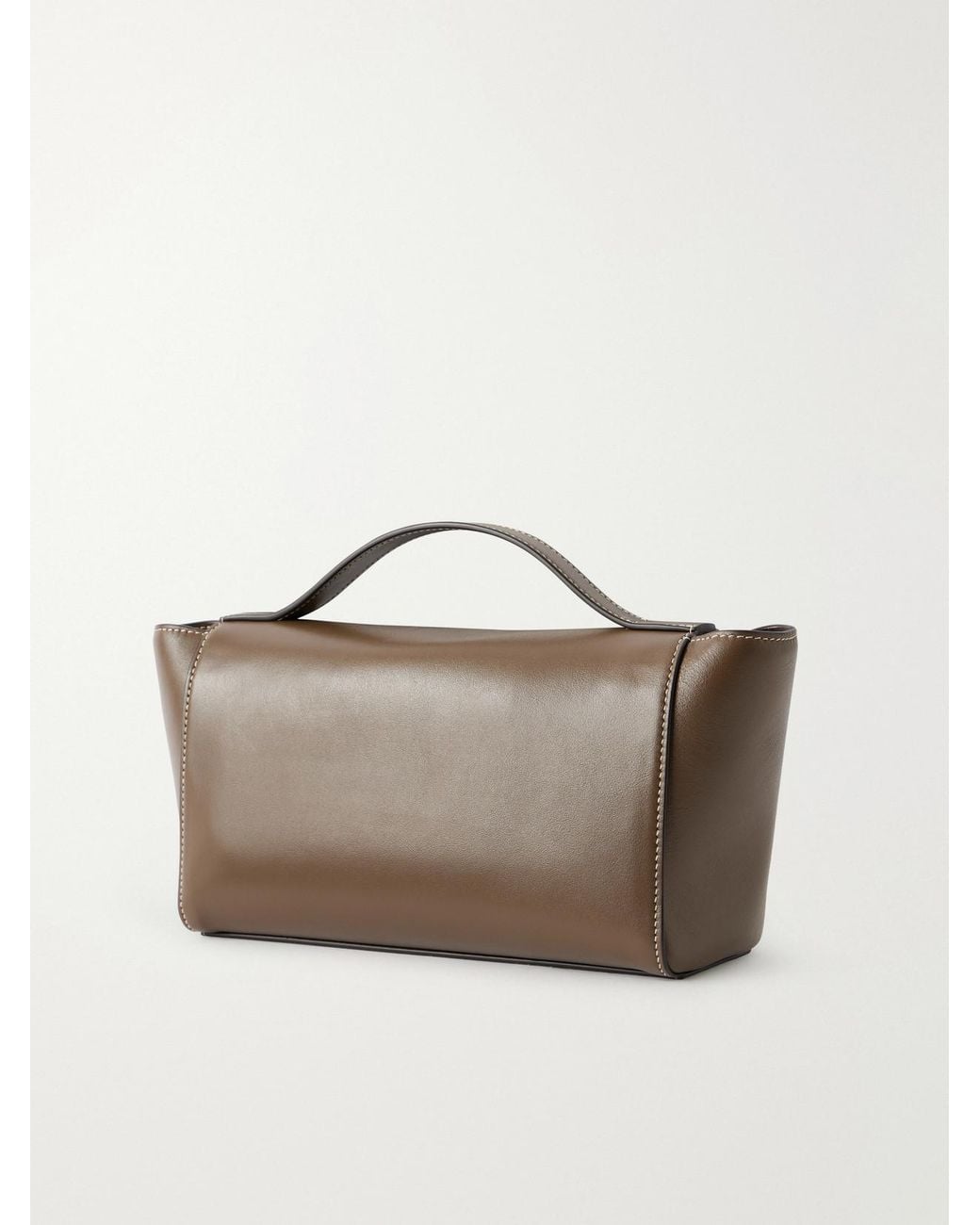SAVETTE Brown Symmetry Trapeze Pochette Leather Top-Handle Bag