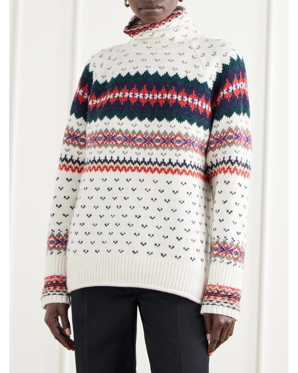 Polo Ralph Lauren Gray Fair Isle Intarsia-Knit Cotton And Wool-Blend Turtleneck Sweater
