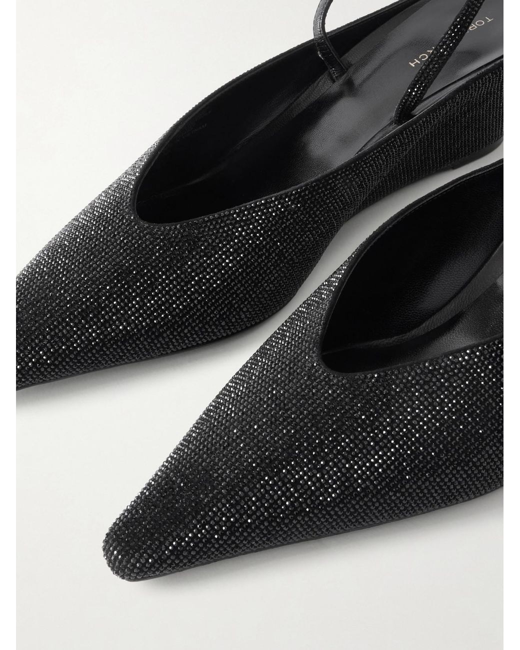 Tory Burch White Crystal-Embellished Leather Wedge Pumps