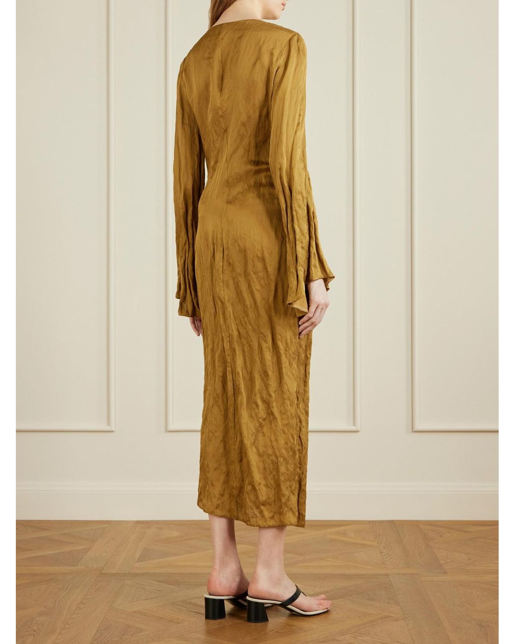 Khaite Natural Rommi Crinkled-Voile Midi Wrap Dress