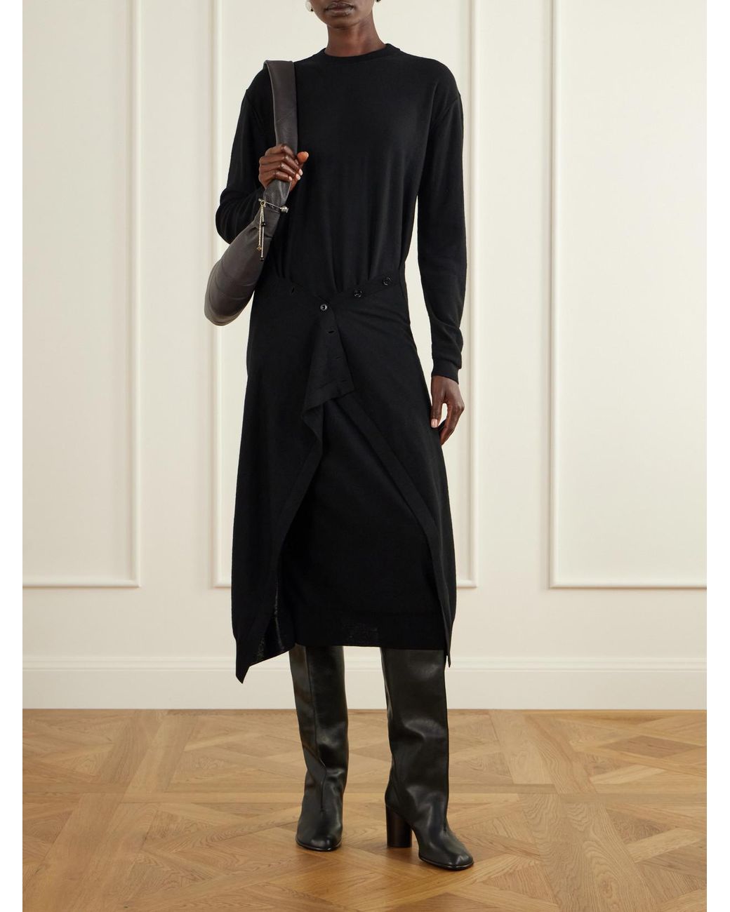 Lemaire Black Crease Leather Knee Boots
