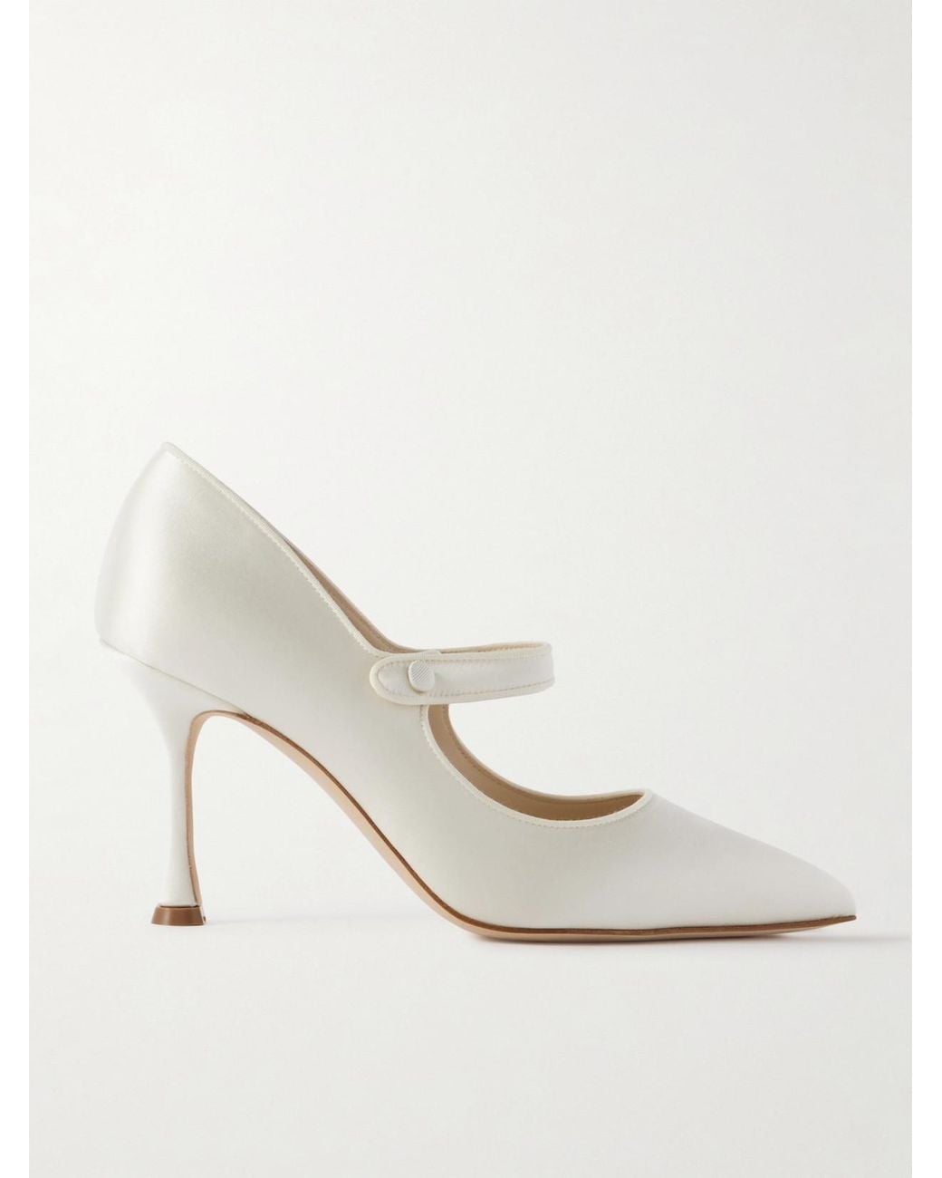Manolo Blahnik White Campari Bridal 90 Grosgrain-Trimmed Satin Mary Jane Pumps