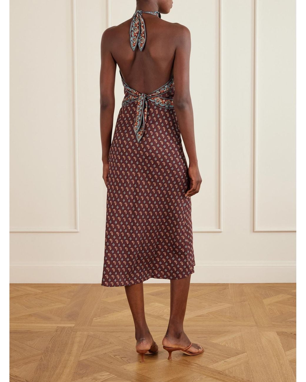 Doen Purple Zilda Printed Silk-Blend Halterneck Midi Dress