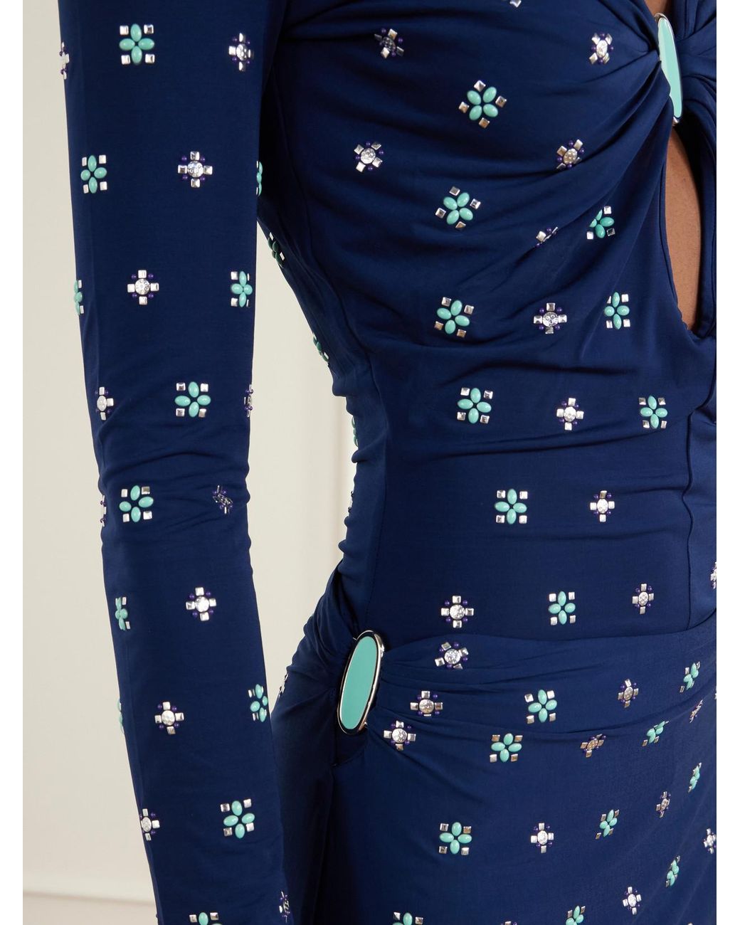 Rabanne Blue Embellished Stretch-Jersey Maxi Skirt
