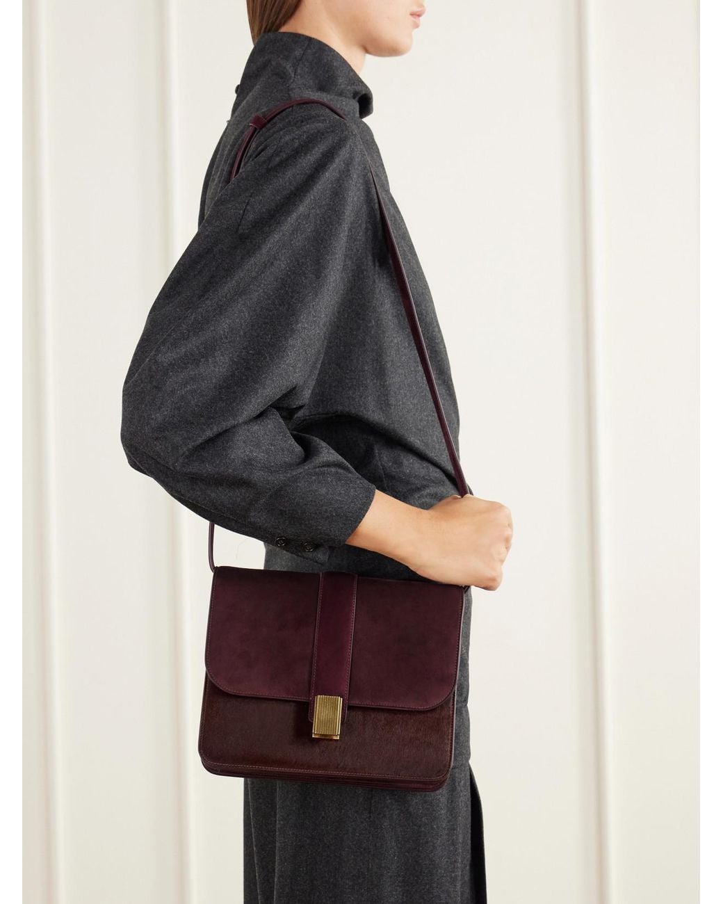 Khaite Purple Blake Calf Hair-Trimmed Suede Shoulder Bag