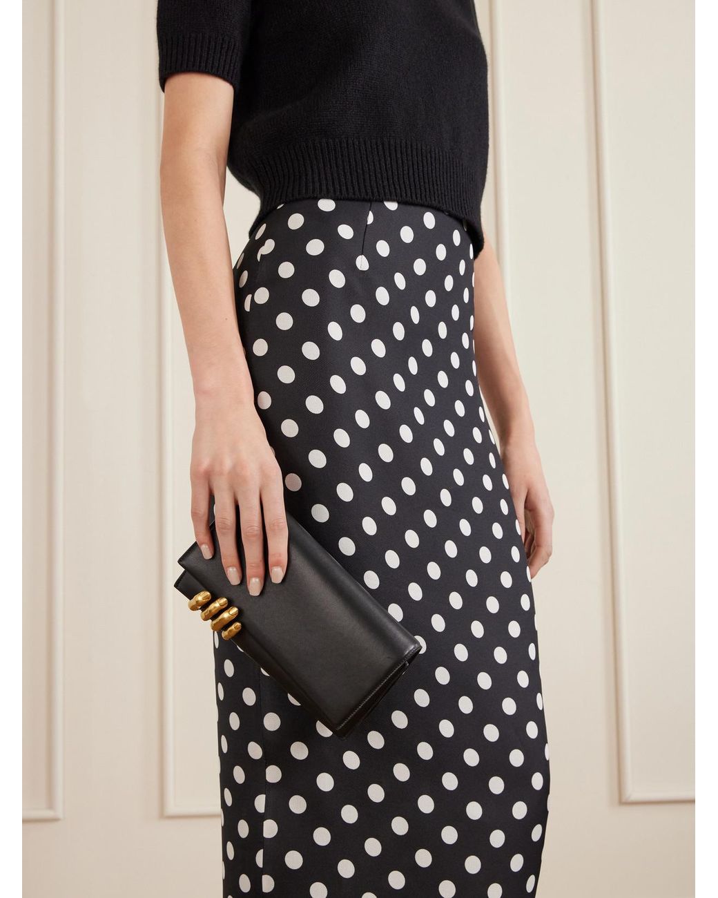 Khaite Black Embellished Textured-Leather Clutch