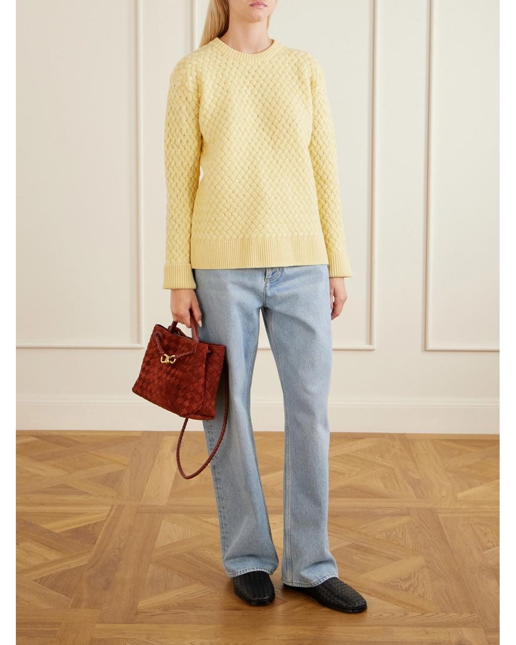 Bottega Veneta Red Andiamo Small Intrecciato Suede Shoulder Bag