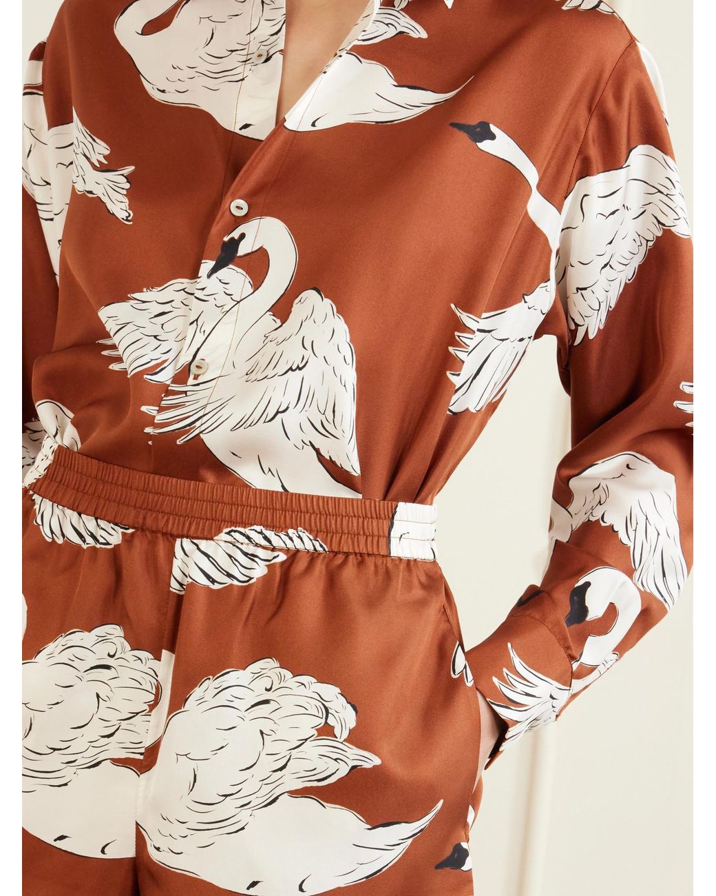 Olivia Von Halle Red Kick Printed Silk-Satin Pajama Set