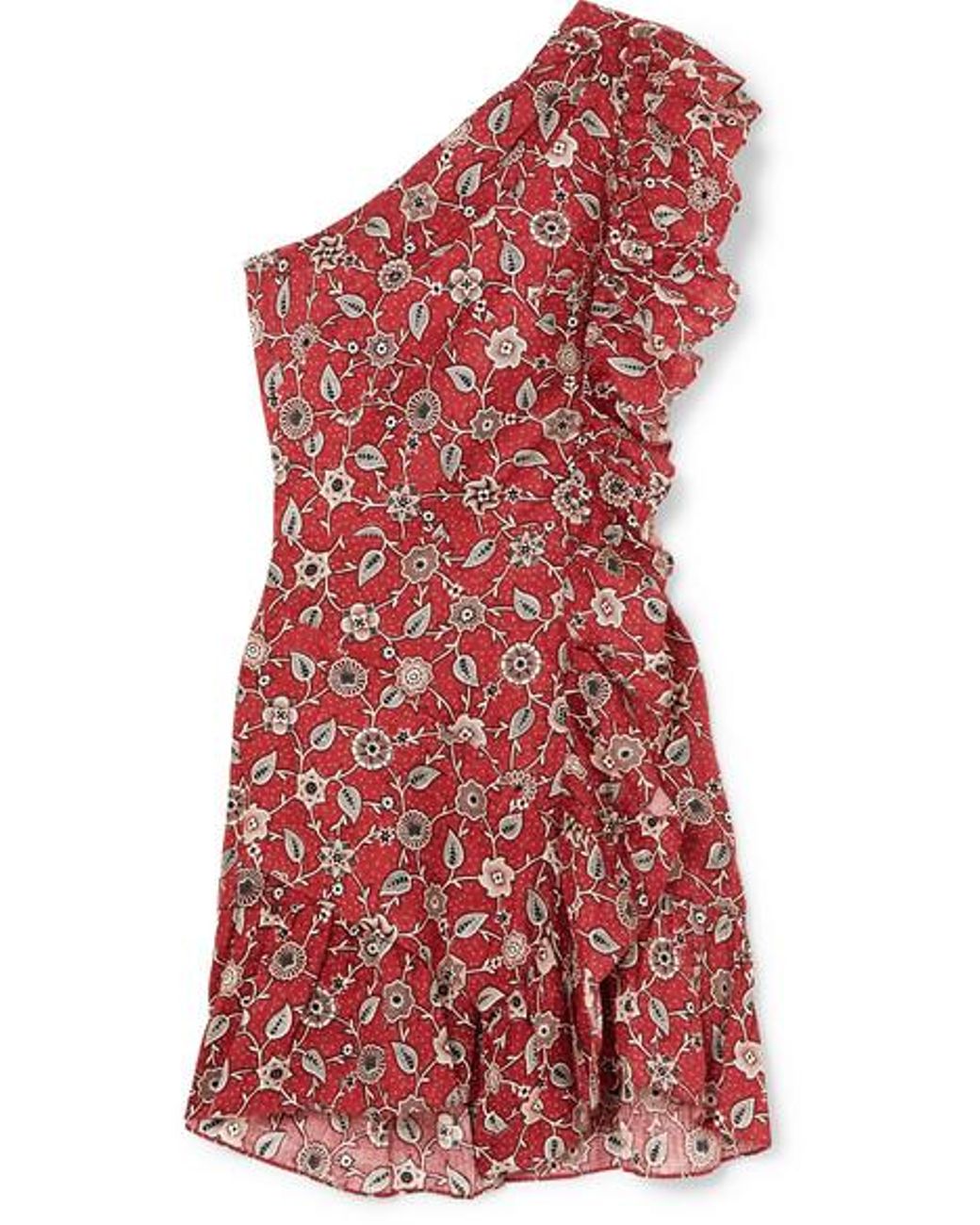 Étoile Isabel Marant Teller One-shoulder Ruffled Printed Linen Mini Dress  in Red | Lyst