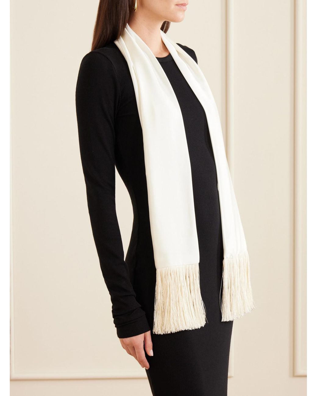 Le Sundial Natural The Opera Fringed Silk Scarf