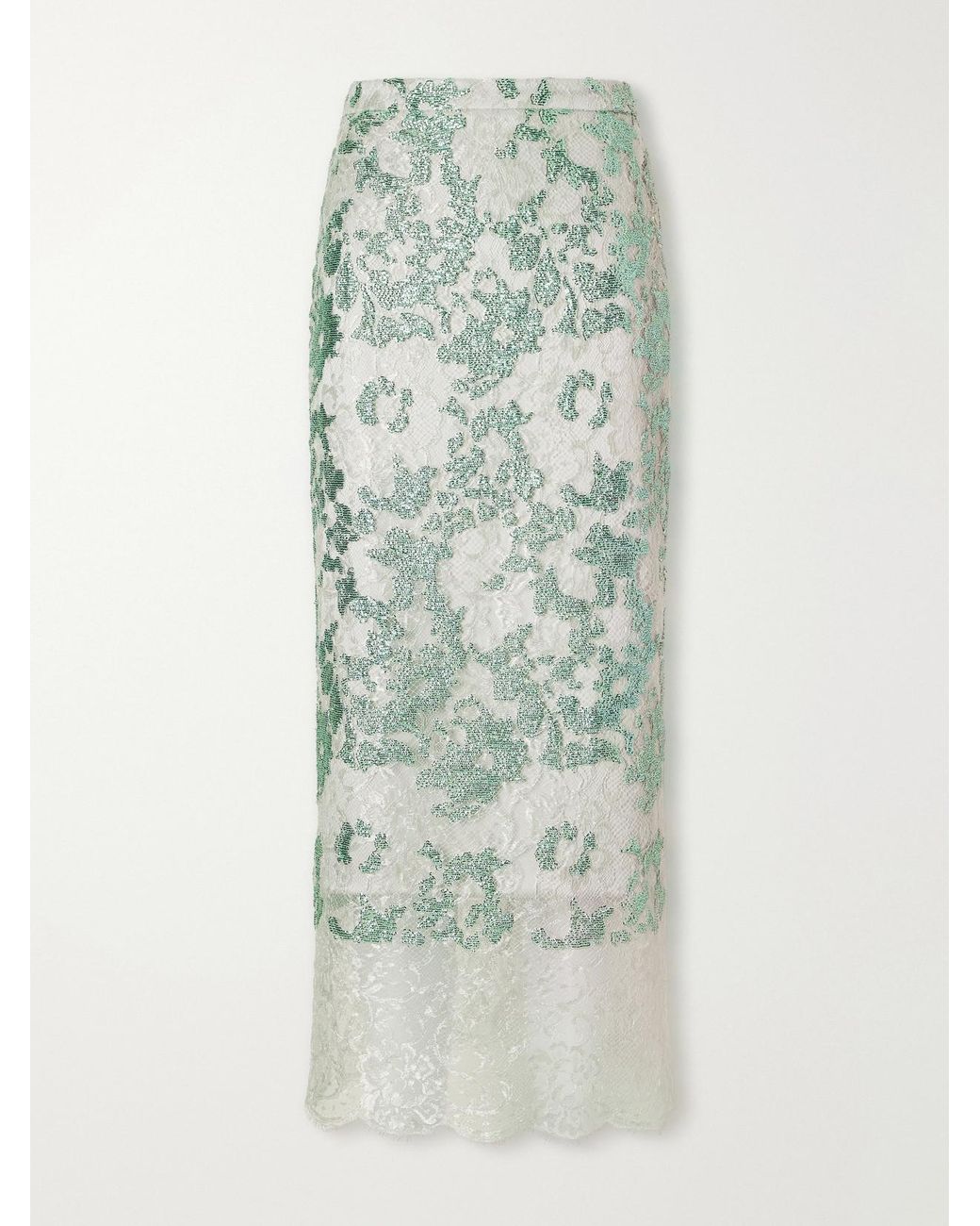 Costarellos Green Tamlin Sequin-Embellished Lace Midi Skirt