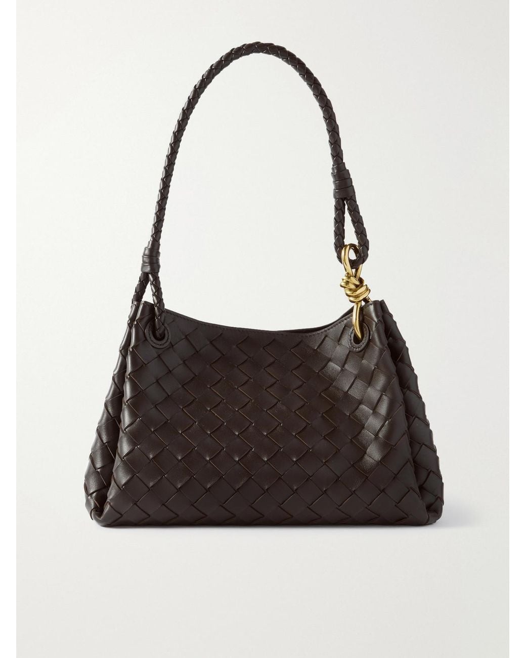 Bottega Veneta Black Parachute Medium Intrecciato Leather Shoulder Bag