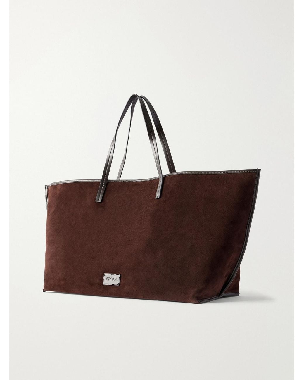 Staud Brown Christos Large Leather-Trimmed Suede Tote Bag