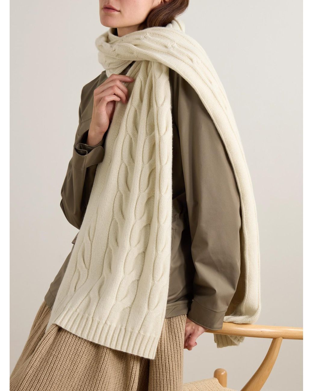 Loro Piana Natural Cable-Knit Cashmere Scarf