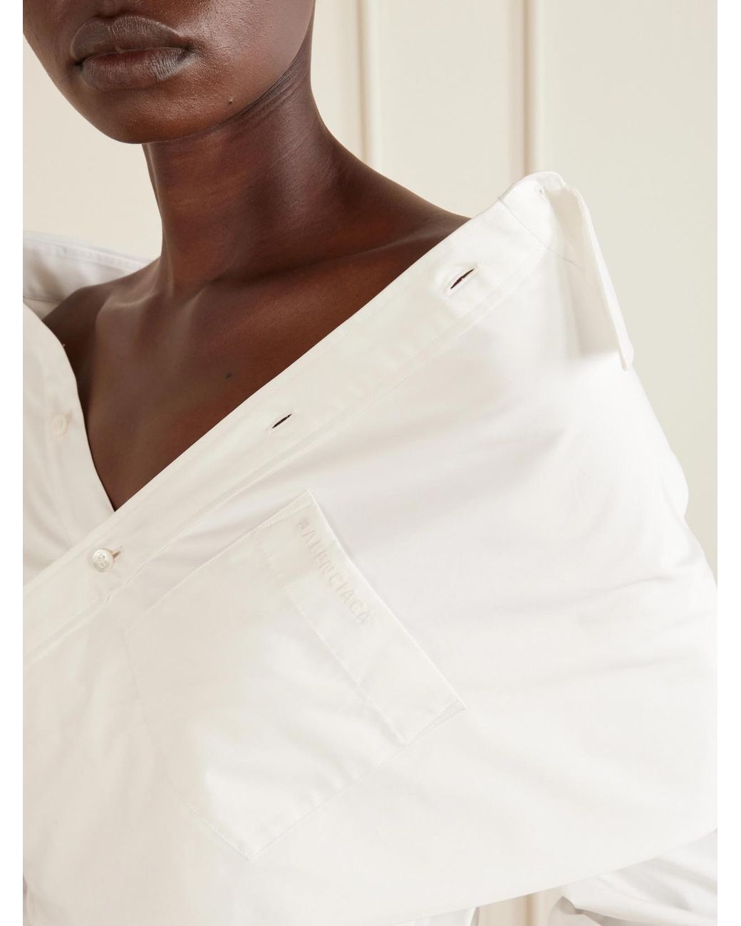 Balenciaga White Off-The-Shoulder Cotton Poplin Blouse