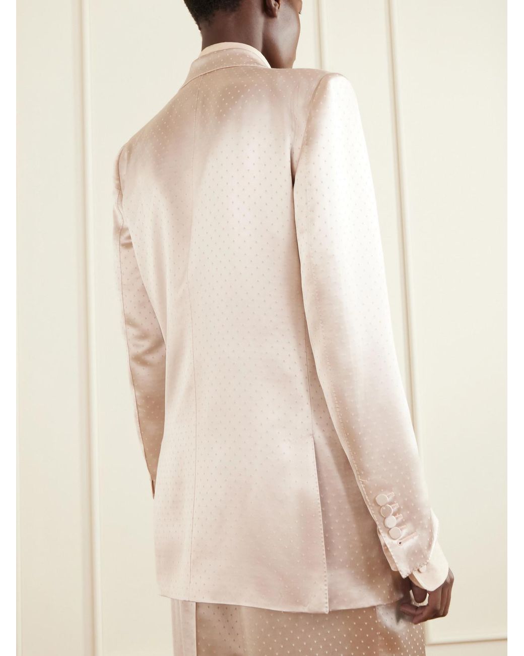 Tom Ford Natural Double-Breasted Polka- Dot Satin Blazer