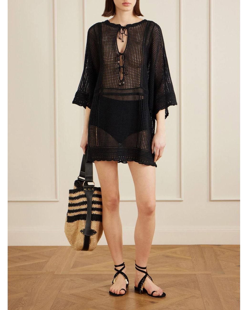 Isabel Marant Black Metina Crocheted Cotton-Blend Mini Dress