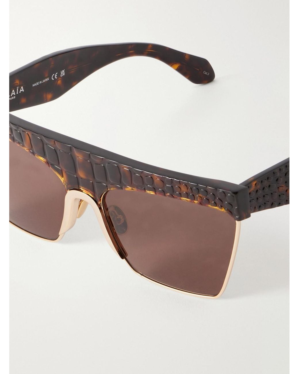 Alaïa Brown D-Frame Croc-Effect Tortoiseshell Recycled-Acetate And-Tone Metal Sunglasses