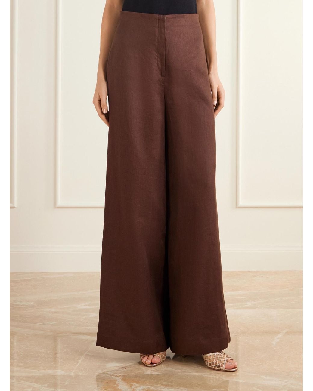 ANDRES OTALORA Brown Salmar Linen-Woven Wide-Leg Pants