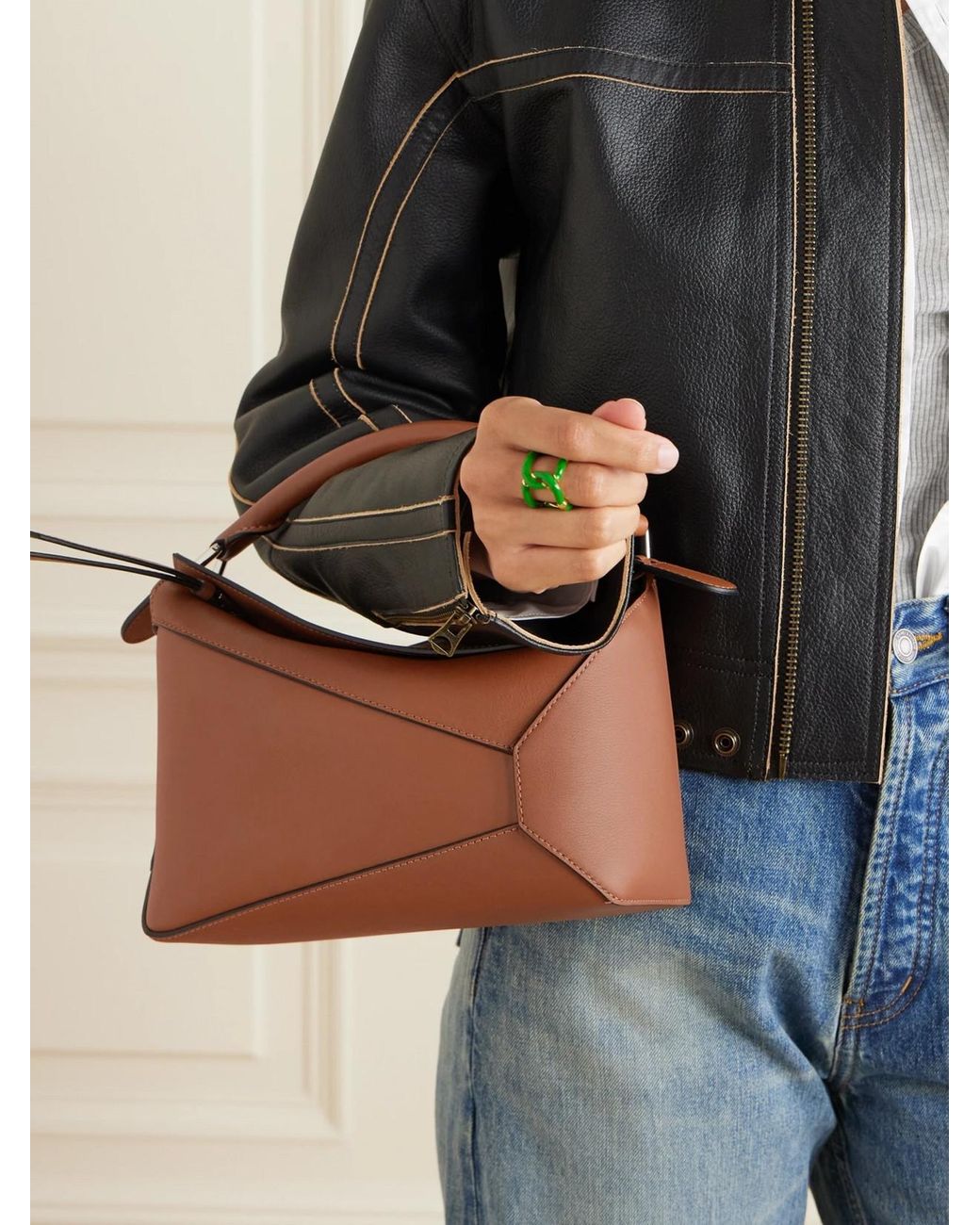 Loewe Brown Puzzle Edge Small Textured-Leather Top-Handle Bag