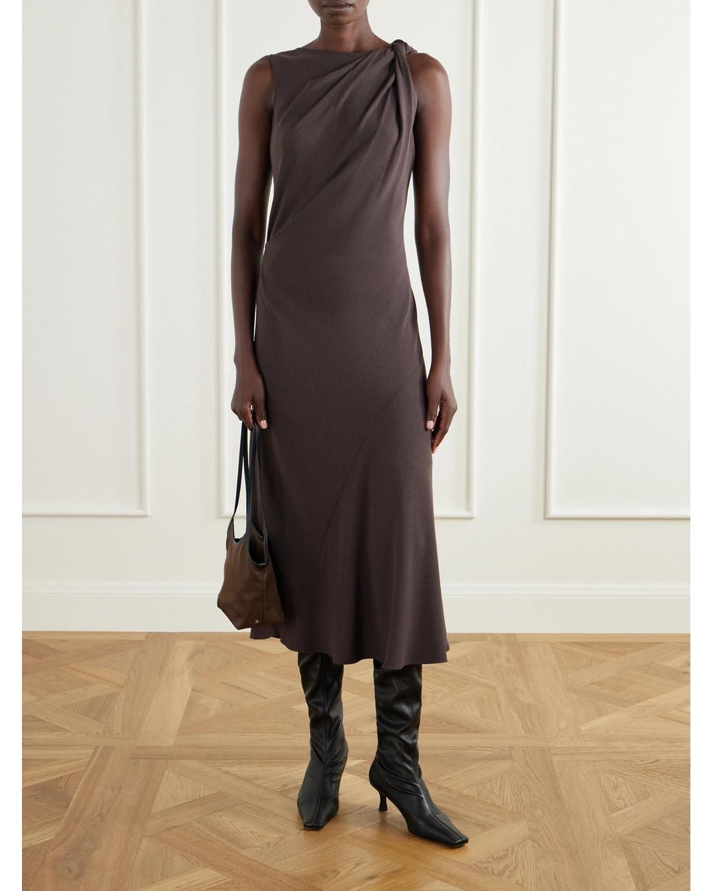 Valesque Natural Cami Leather-Trimmed Satin Shoulder Bag