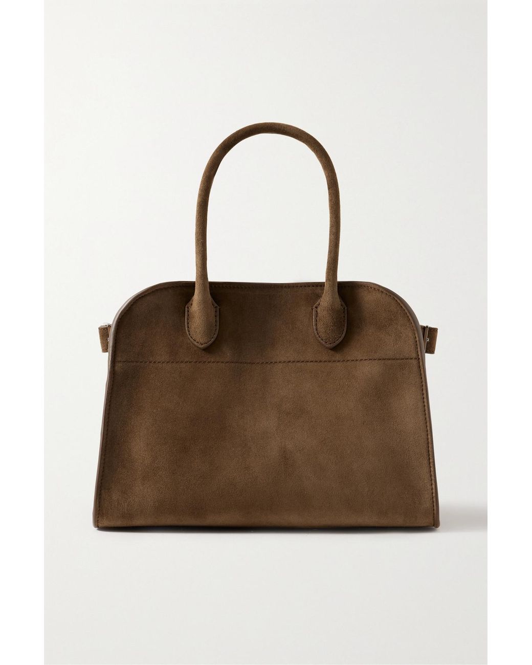 The Row Margaux 10 Buckled Suede Tote In Brown Lyst The Row Margaux 10 Buckled Suede Tote In Brown Lyst
