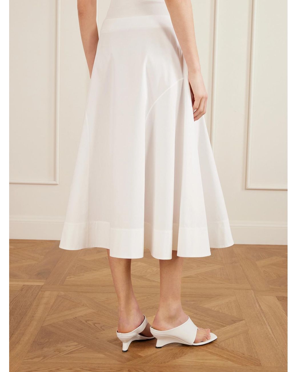 Khaite White Artin Paneled Cotton-Poplin Midi Skirt