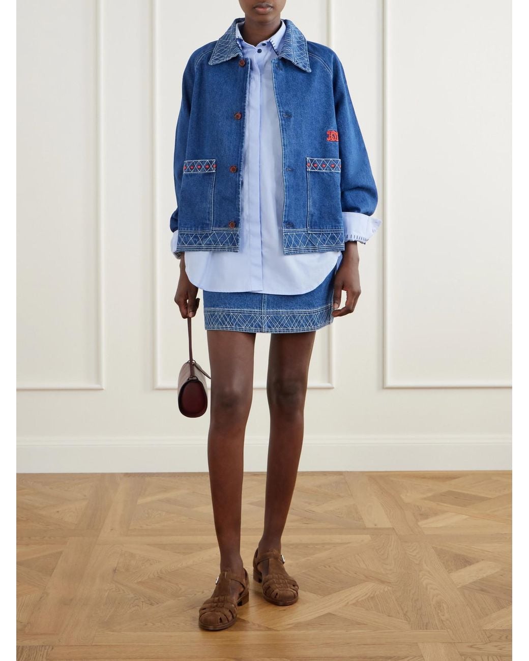 Bode Blue Embroidered Denim Jacket
