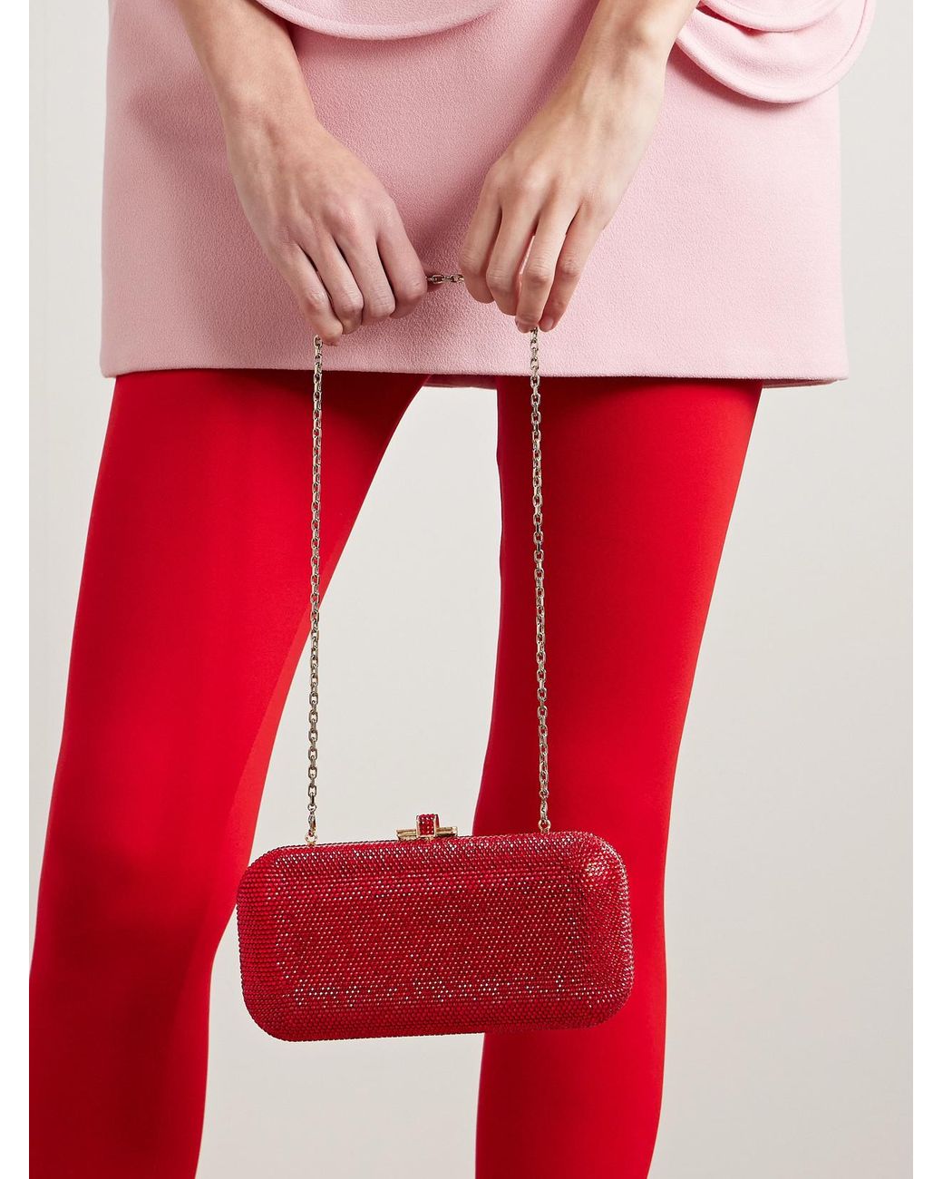 Judith Leiber Red Long Slide Crystal-Embellished-Tone Clutch