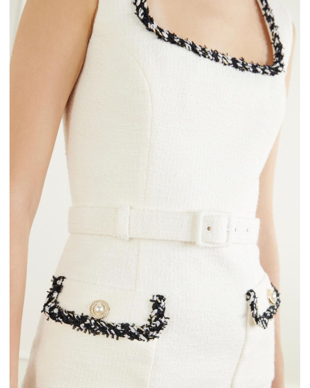 Rebecca Vallance Natural Jacquie Belted Tweed Midi Dress