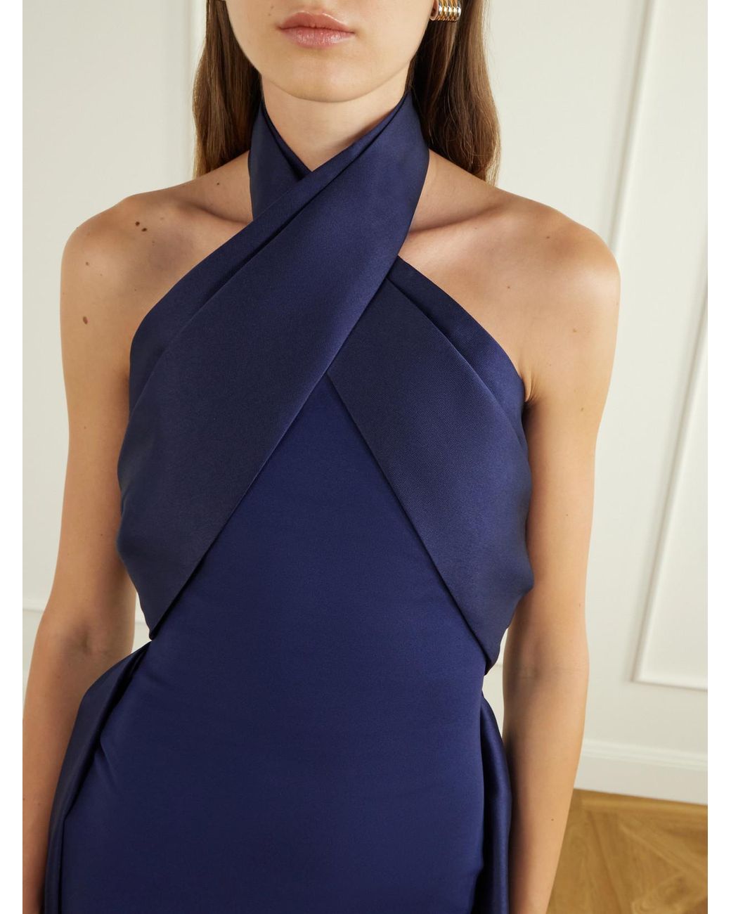 Solace London Blue Rumi Halterneck Crepe Gown