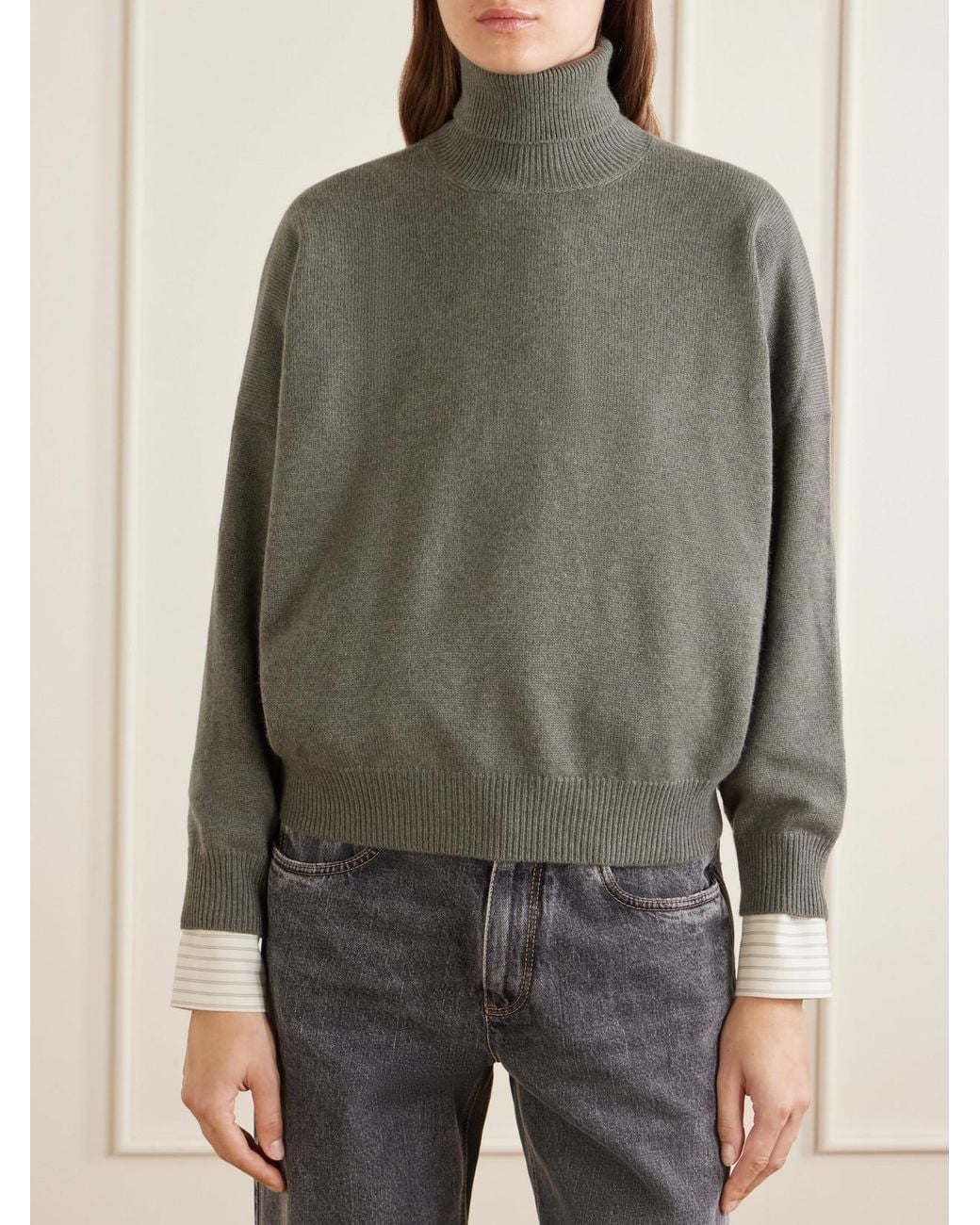 Brunello Cucinelli Gray Cashmere Turtleneck Sweater