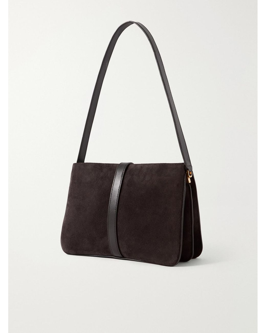 Nili Lotan White Jane Leather-Trimmed Suede Shoulder Bag