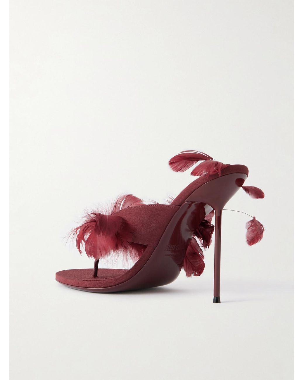 Paris Texas Red Lidia Feather-Trimmed Leather Mules
