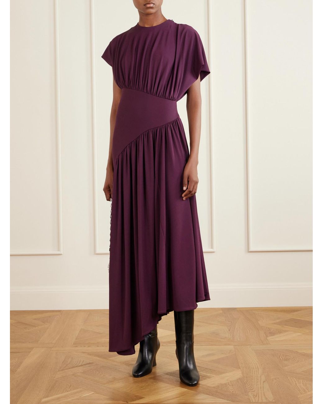 Rabanne Purple Draped Stretch-Jersey Maxi Dress