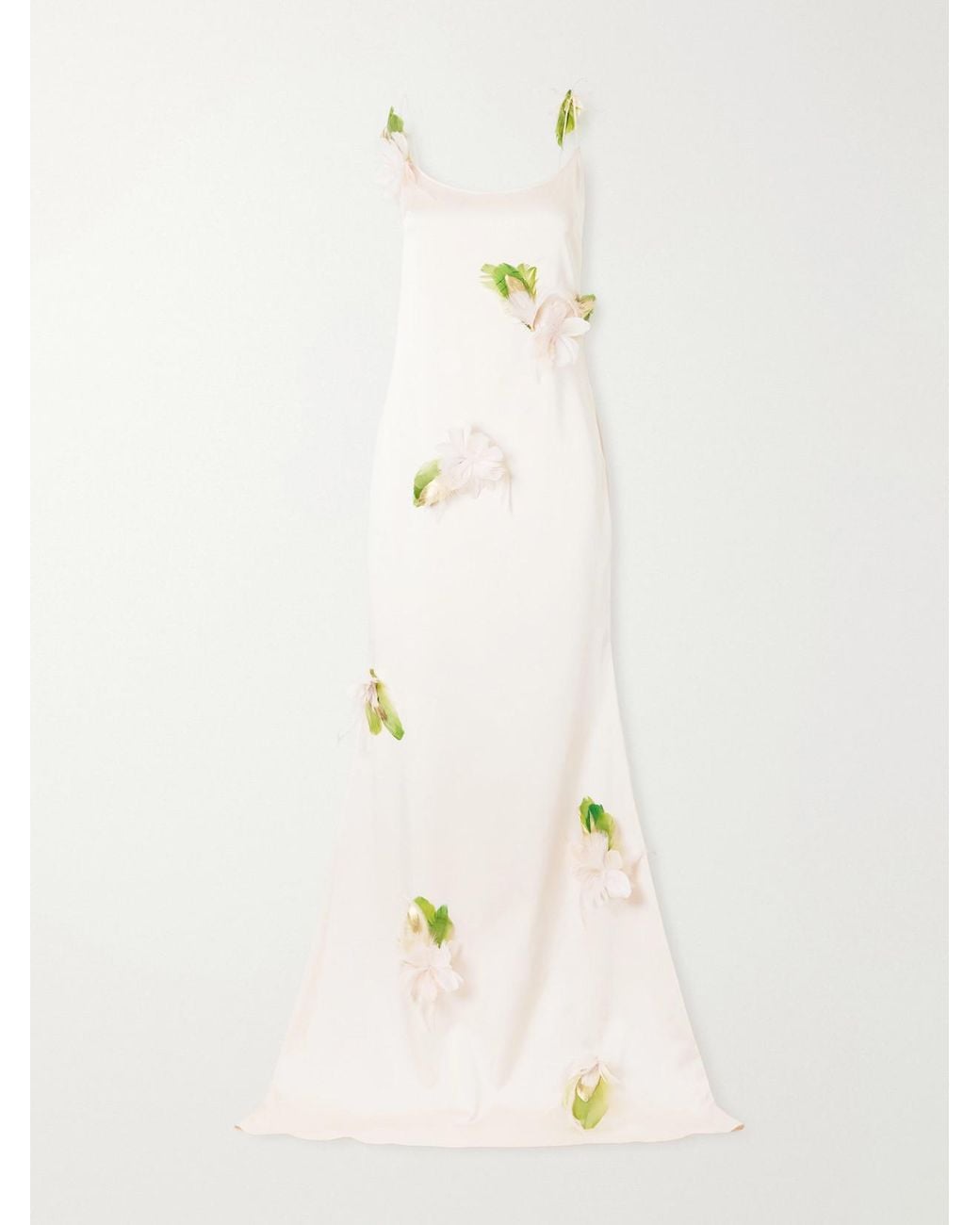 Ilkyaz Ozel Natural Mellow Floral-Embellished Satin Gown