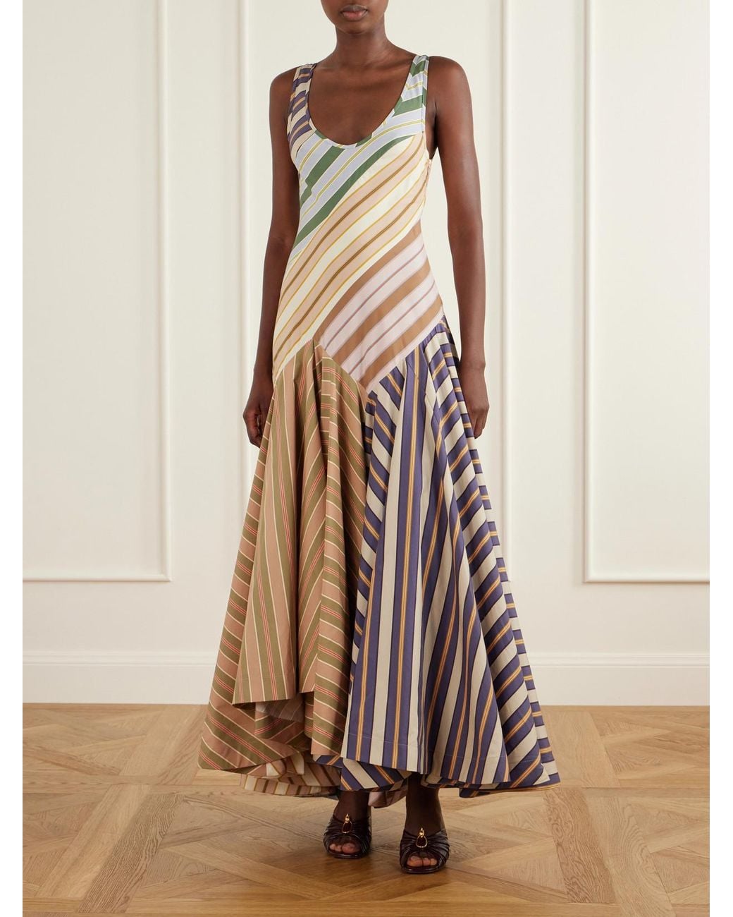 Zimmermann White Clash Striped Cotton-Poplin Maxi Dress