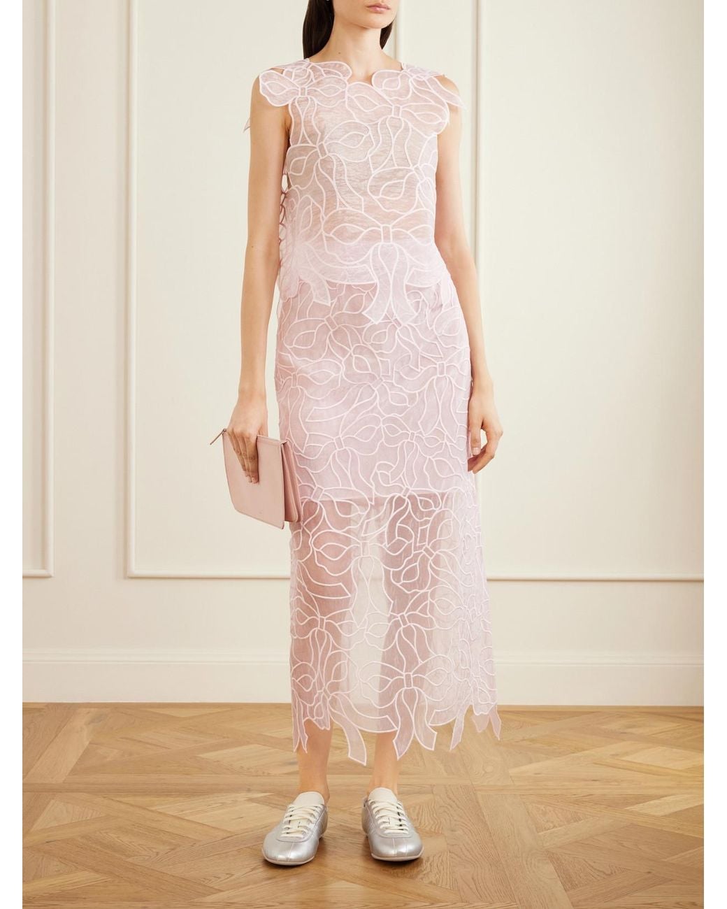 CECILIE BAHNSEN Pink Aya Embroidered Crinkled Organza Top