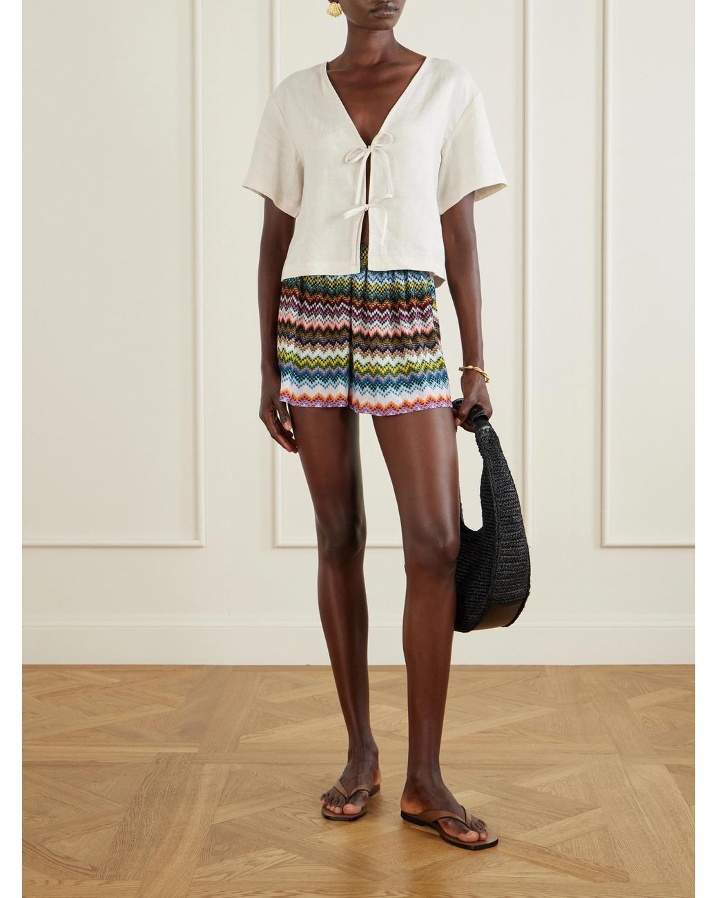 Missoni Multicolor Striped Metallic Crochet-Knit Shorts