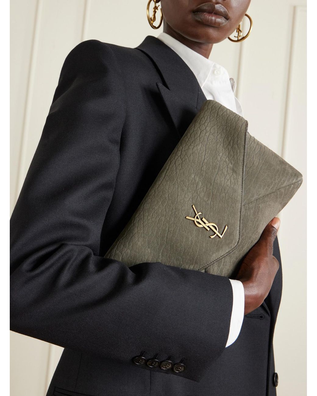 Saint Laurent Multicolor Cassandre Large Textured-Nubuck Clutch