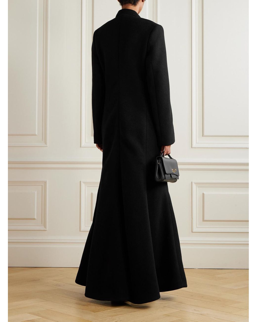 Balenciaga Black Double-Breasted Brushed Wool-Blend Coat