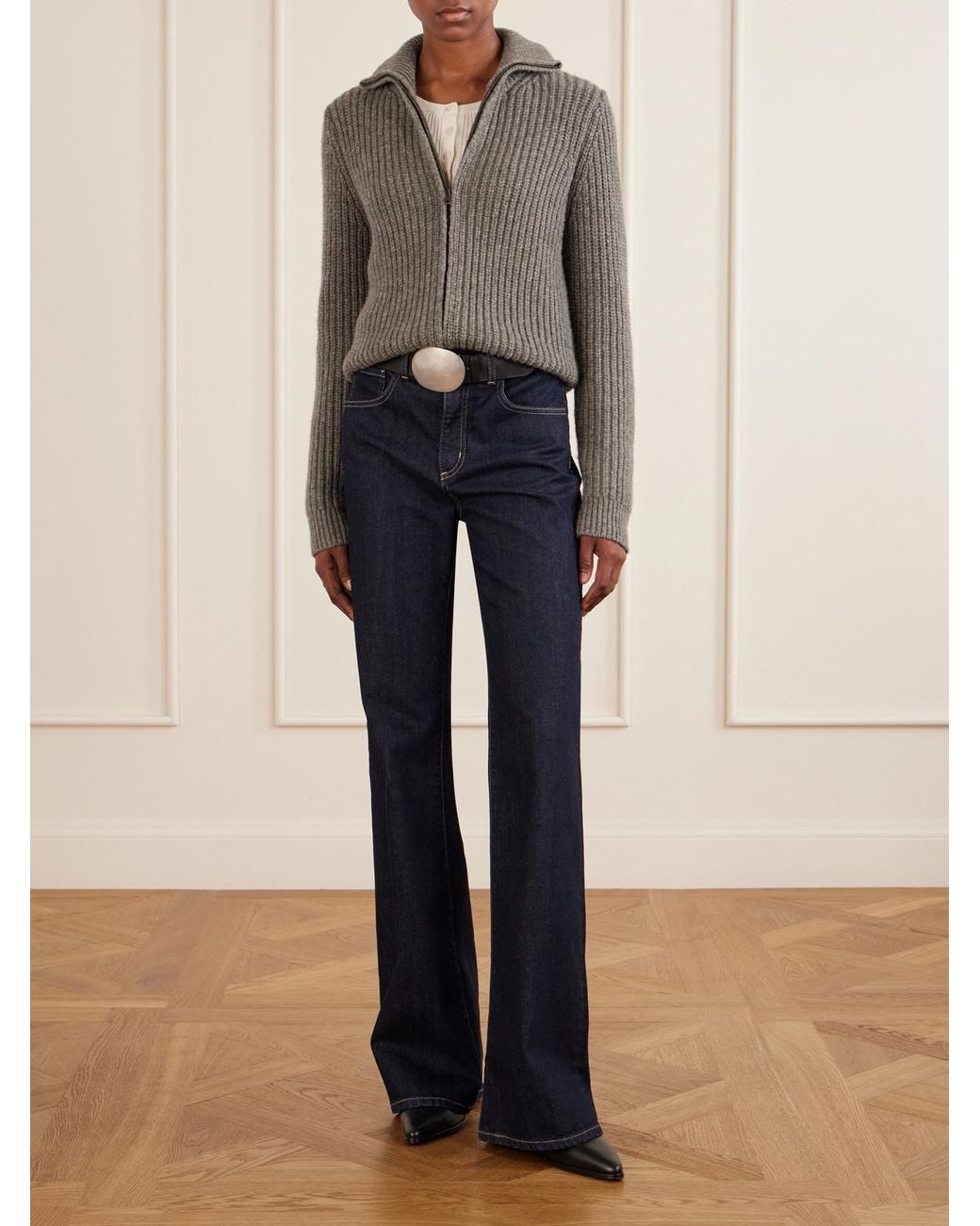 Nili Lotan Blue Celia High-Rise Flared Jeans