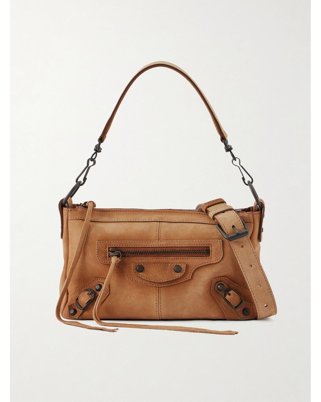 Balenciaga Brown Le City Moto Mini Suede Shoulder Bag