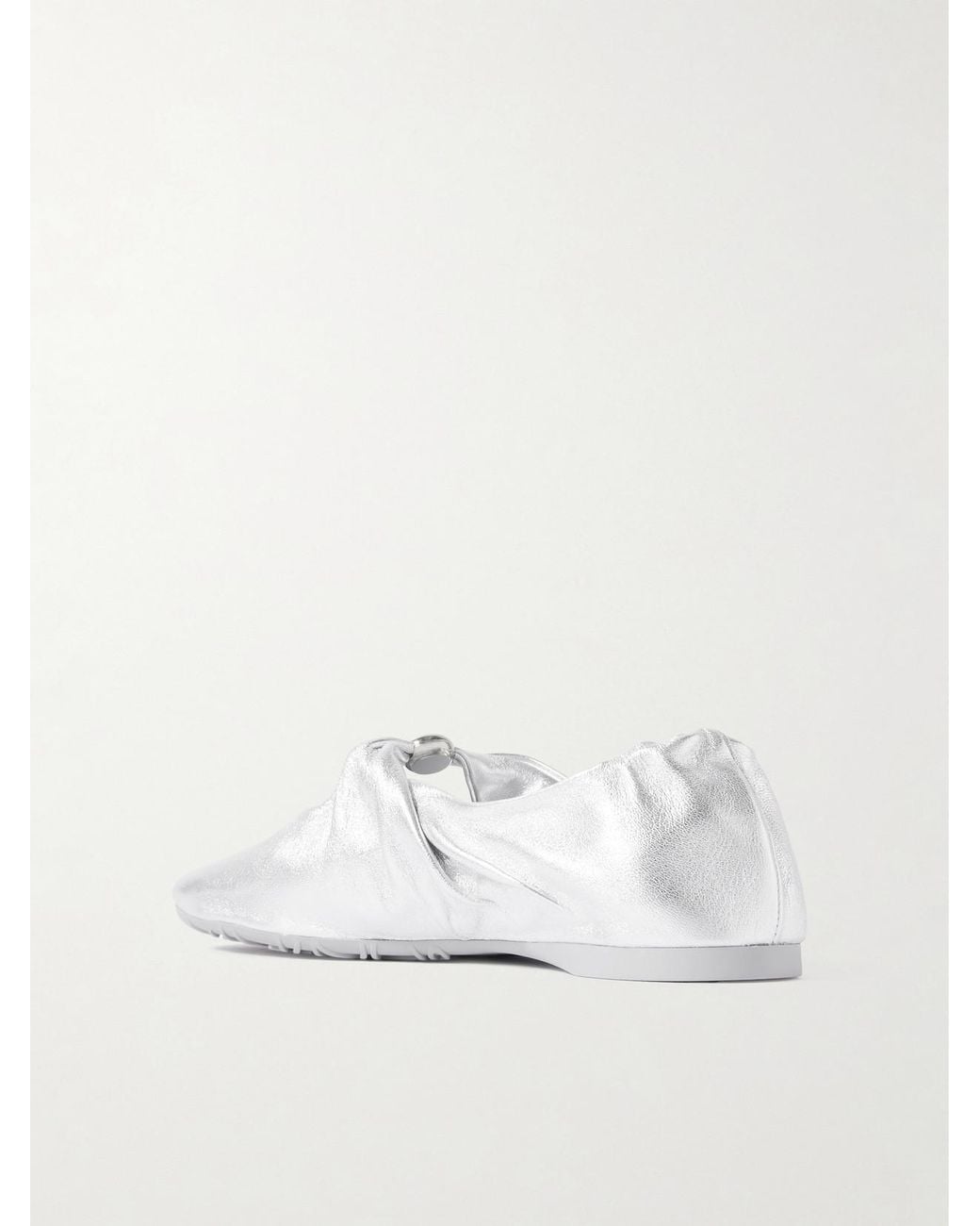 Loewe White Pebble Metallic Leather Ballet Flats