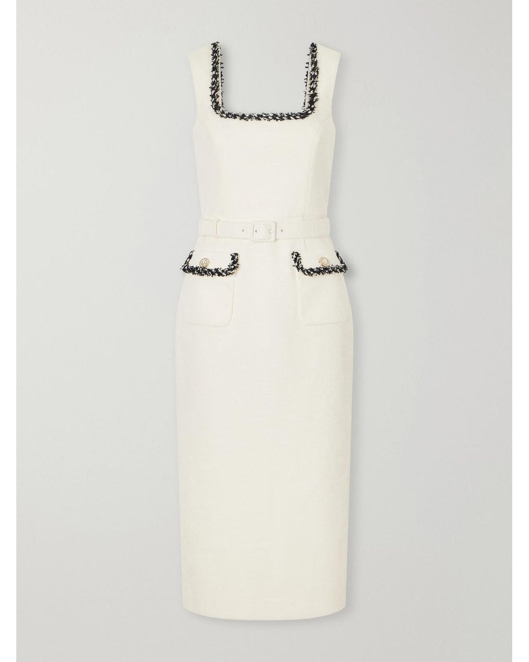 Rebecca Vallance Natural Jacquie Belted Tweed Midi Dress