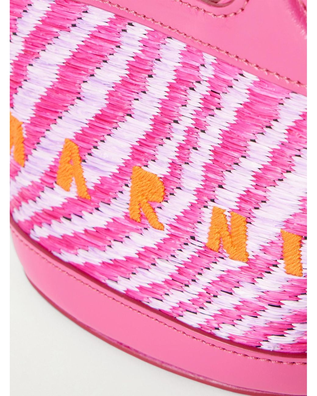 Marni Pink Tropicalia Micro Leather And Embroidered Faux Raffia Tote